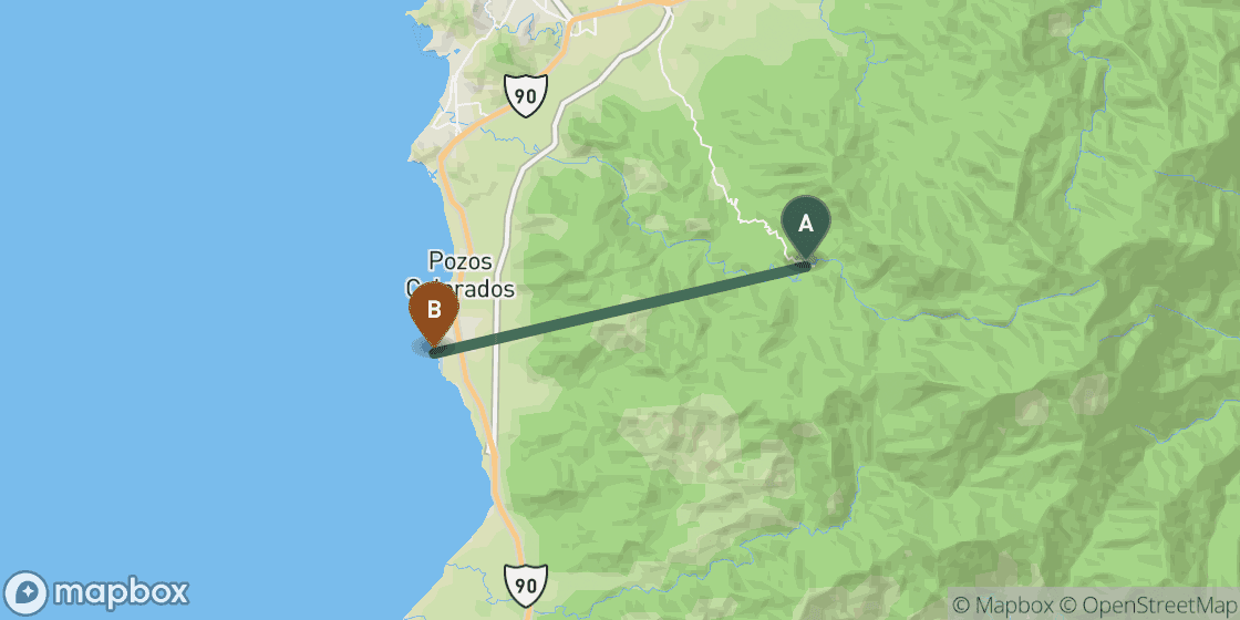 Map showing route from Minca to Santa Marta - 14 km