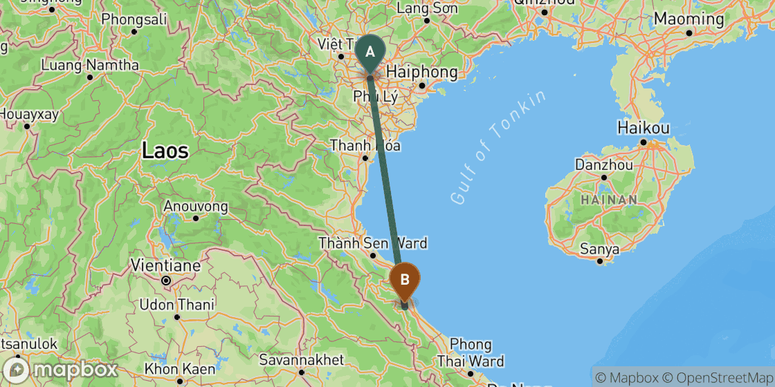 Map showing route from Hanoi to Phong Nha - 383 km