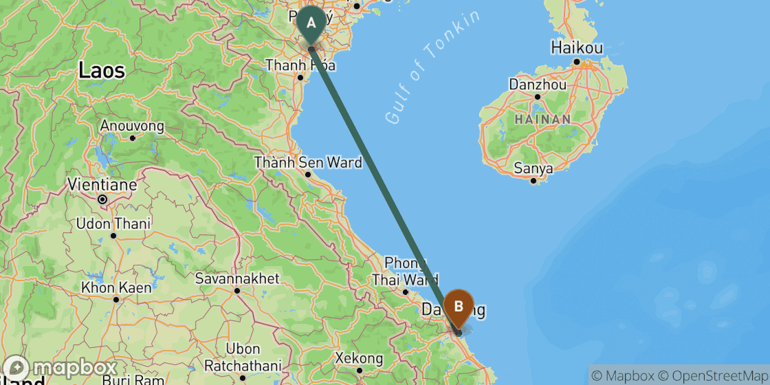Map showing route from Ninh Binh to Hoi An - 547 km