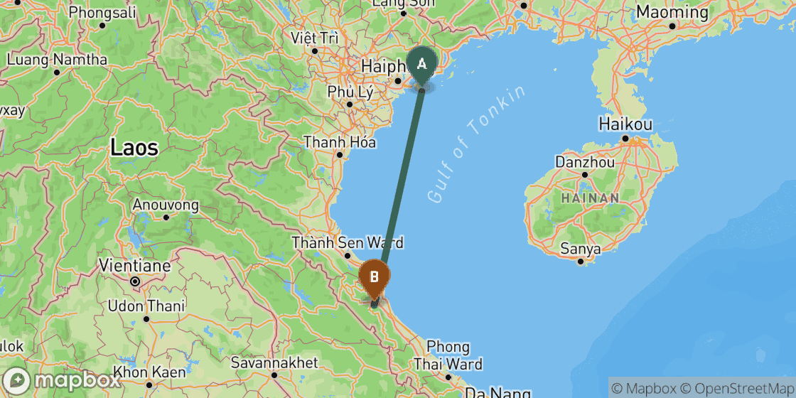 Map showing route from CatBa to Phong Nha - 355 km