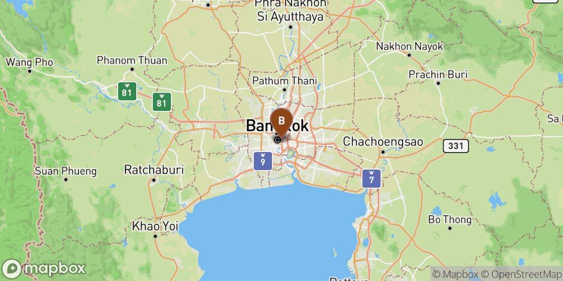 Map showing route from Hua Lamphong Railway Station to Bangkok City Centre - 4 km