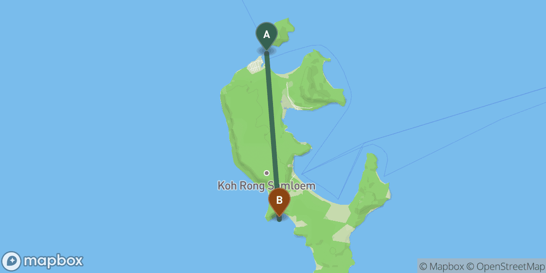 Map showing route from Koh Rong to Koh Rong Samloem - 17 km