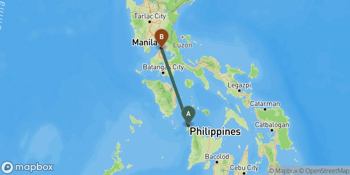 Map showing route from Boracay to Manila - 309 km