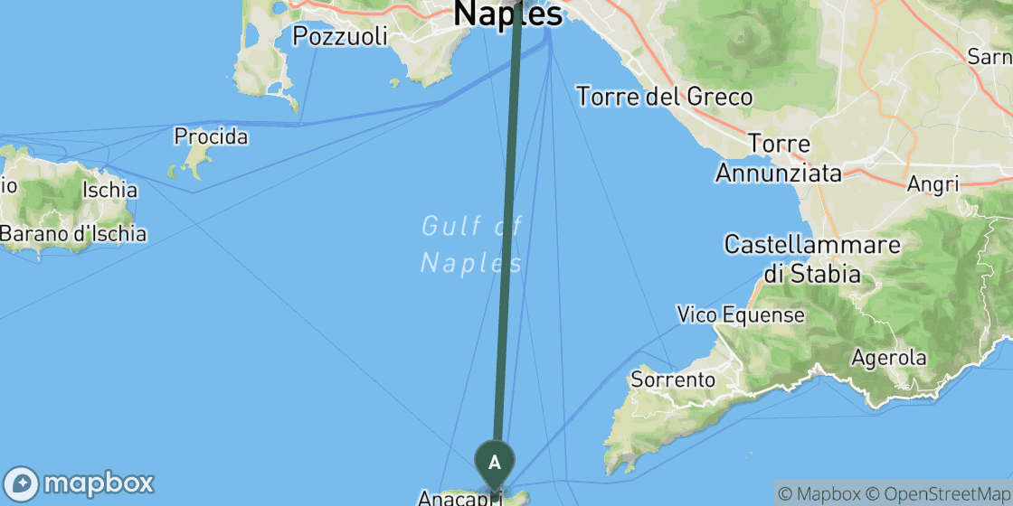 Map showing route from Capri to Naples - 32 km