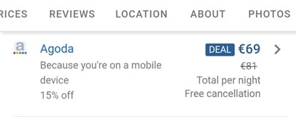 Google Hotel Search: Mobile deal only