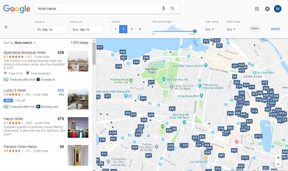 Google Hotel Search Interface