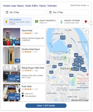 Google Hotel Search engine new interface
