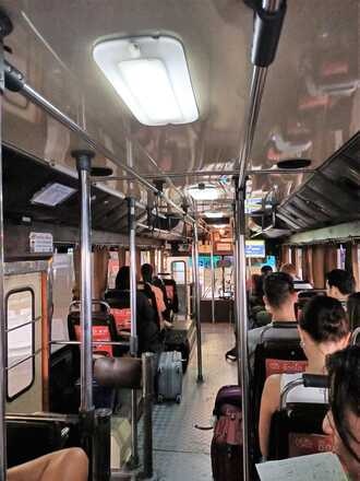 Airport shuttle bus from the inside