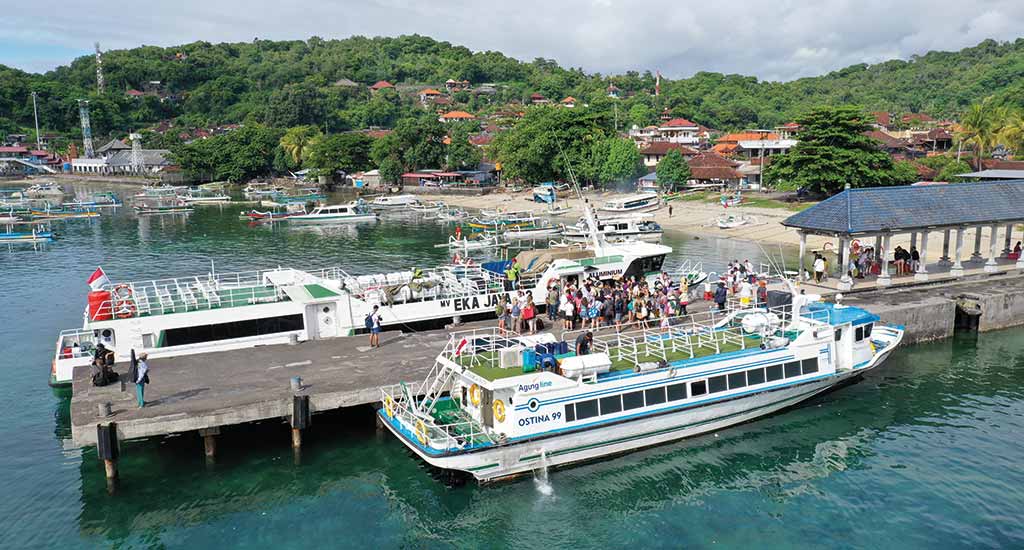 Ferries to the Gili Islands waiting in Padang Bai