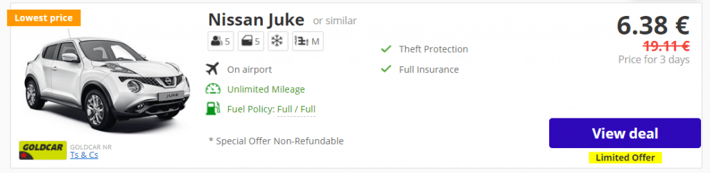 Car rental type of car