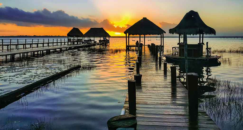 Sunrise in Lake Bacalar in Quintana Roo Mexico
