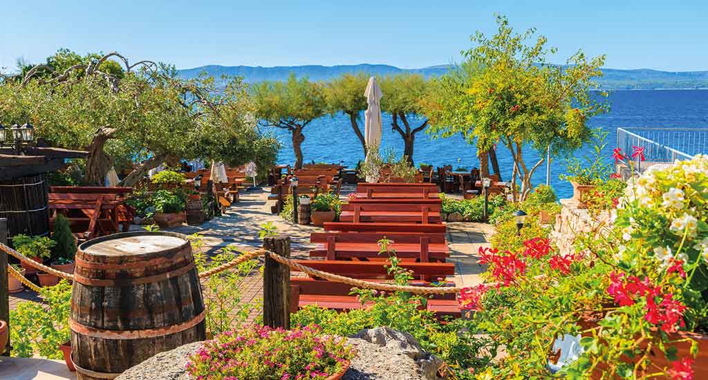 Wine barrels in restaurant in Bol