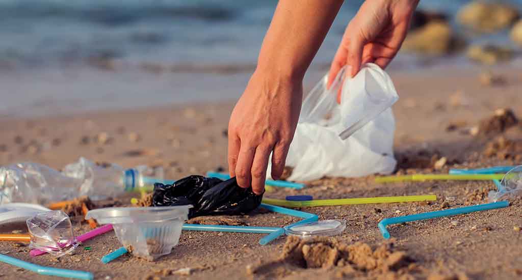 Collecting Trash at Beach
