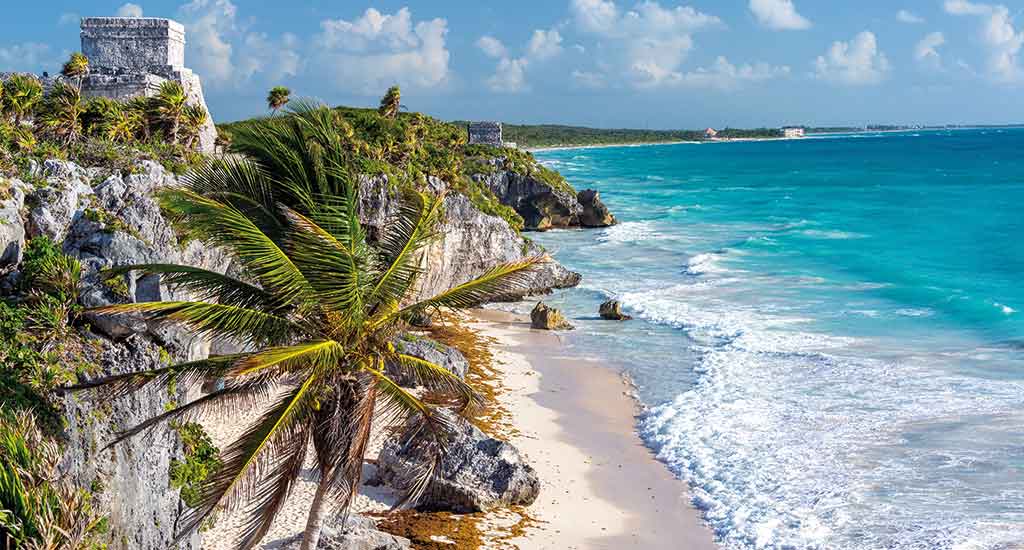 Beach with ruins Tulum Mexico