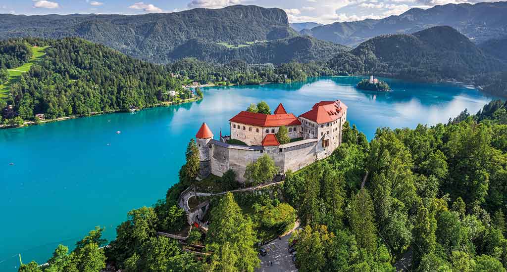 Lake Bled with a castle on top