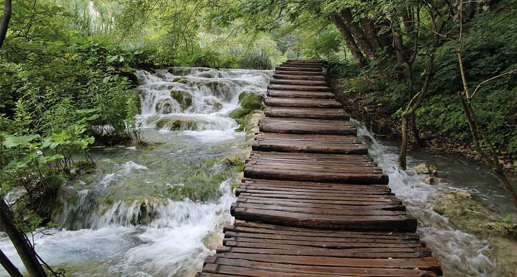 Hiking path over a waterfall
