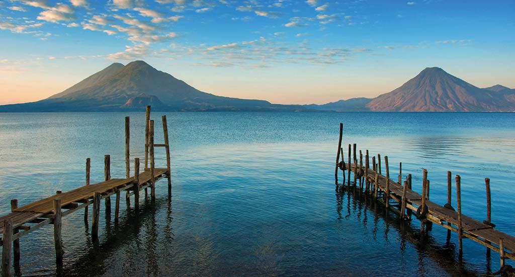 Wooden bridges with a mountain view in Xela