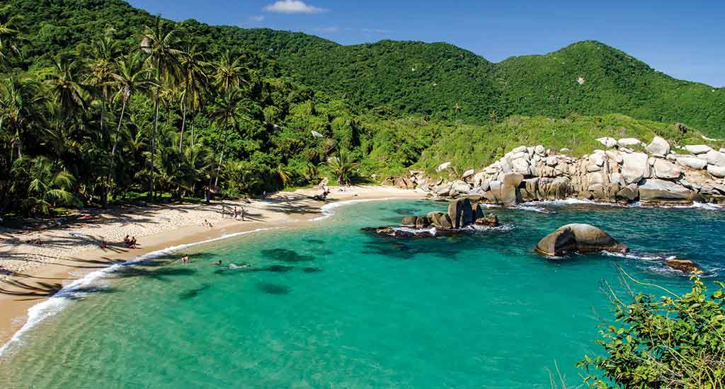 Beach with mountains in Tayrona National Park