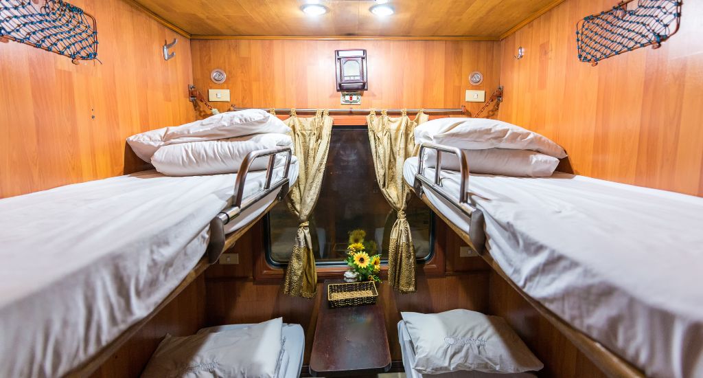 A 4-berth train cabin on the way from Hanoi to Sapa via Lao Cai