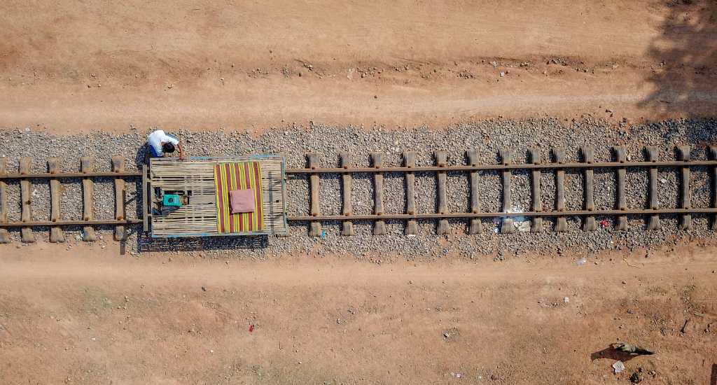 Overview shot of a Bamboo train