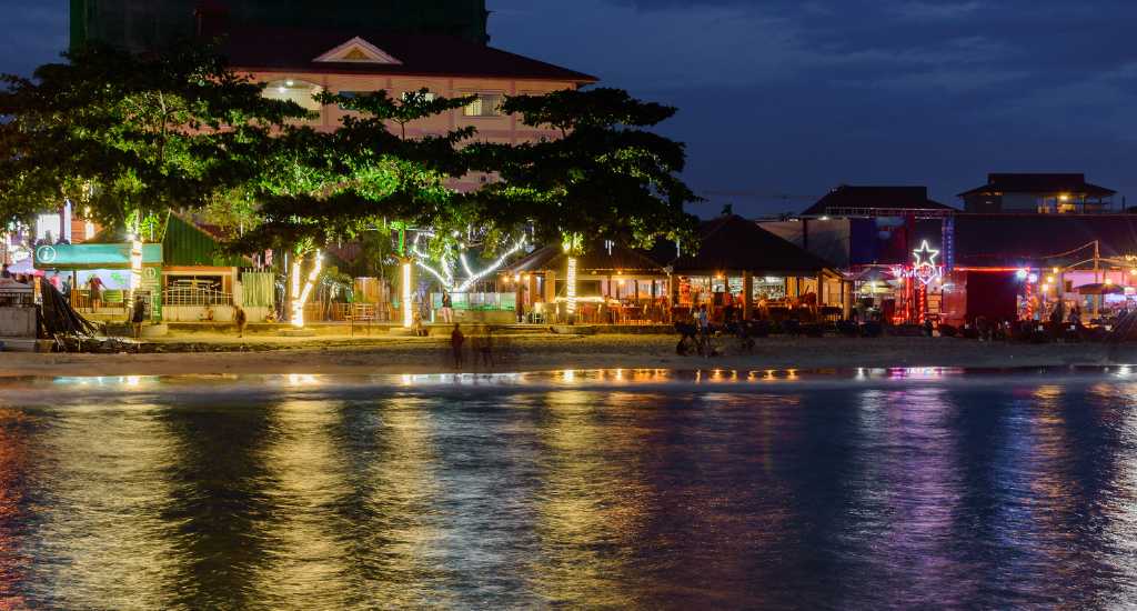 Colourful lights from restaurants on the beach in Sihanoukville