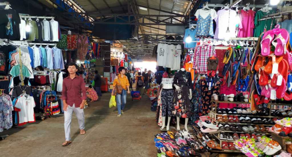 Clothing and footware in Phsar Leu market Sihanoukville