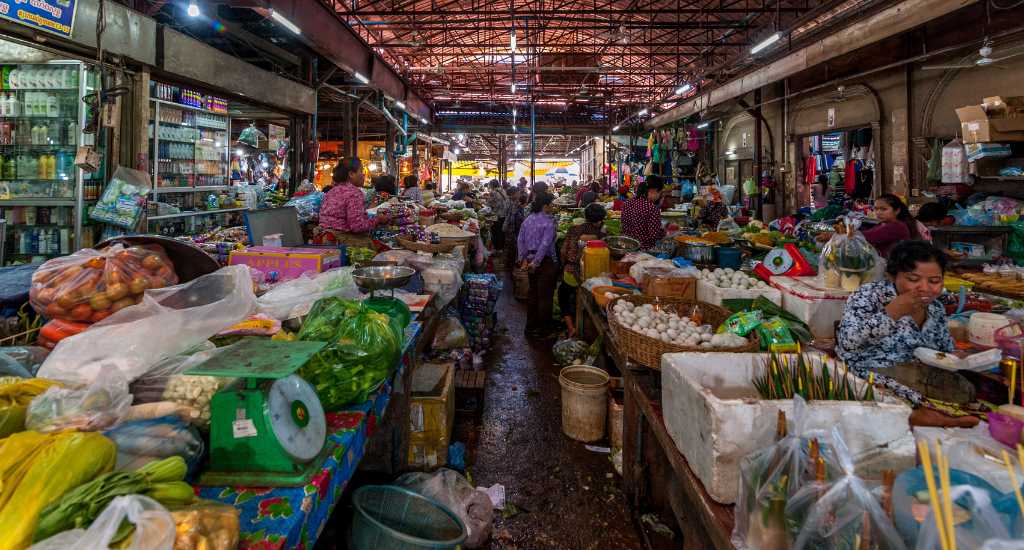 Abundant fruits and vegetables in Old Market in Siem Reap