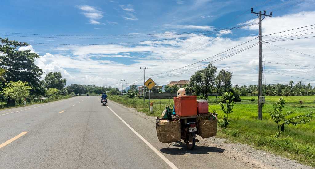 Motorcycles in the road from Kampot and Kep