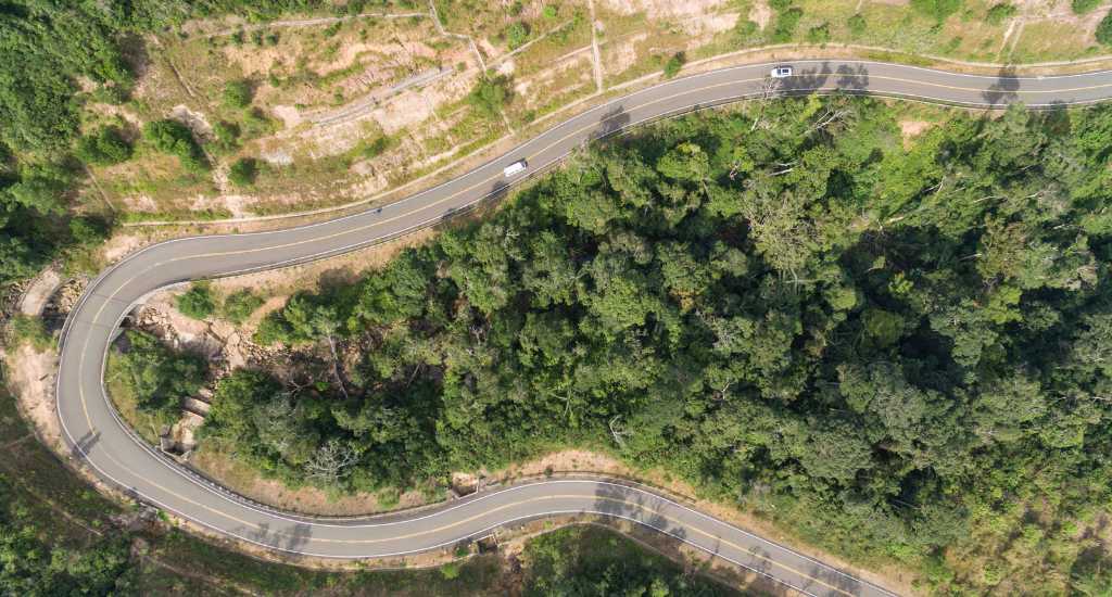 Drone shot of road to Bokor in Kampot