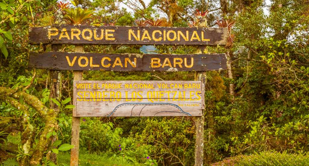 Wooden sign to National Park of Baru Volcano in Boquete