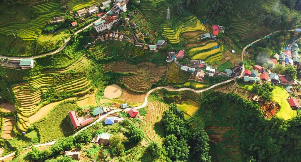 Aerial view of Sapa and it's rice terraces