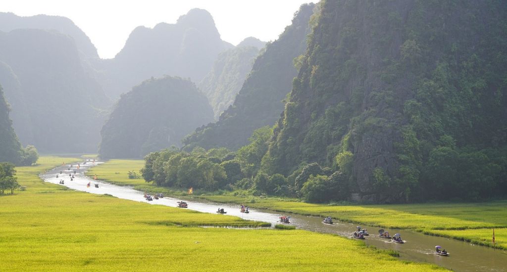 Rice paddies and river in Tam Coc