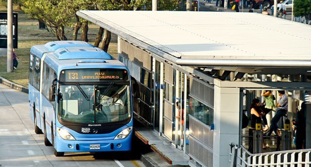 Masivo Integrado de Occidente BRT in a bus station in Cali, Colombia