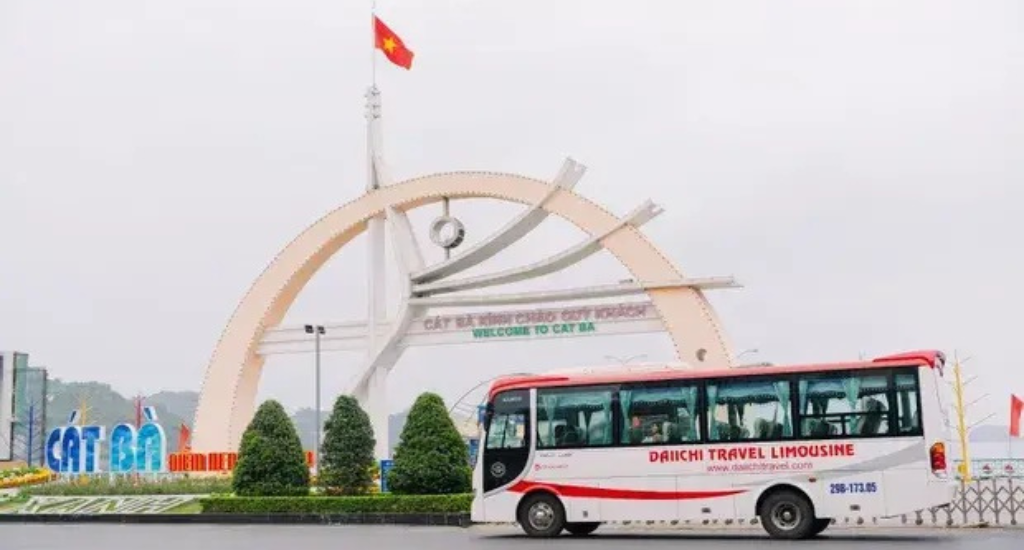 Daiichi Travel bus entering Cat Ba, Vietnam