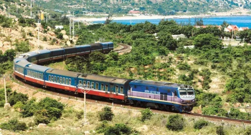 Vietnam Railways passing through rural Vietnam